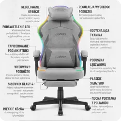 Fotel gamingowy C502 Szary LED Tkanina